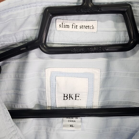 Mens Light Blue BKE Slim Fit Stretch Striped Shirt Button Down Long Sleeve XL - Picture 3 of 8